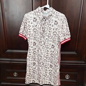 Leopard Print Women's Button Down Shirt with Red Trim